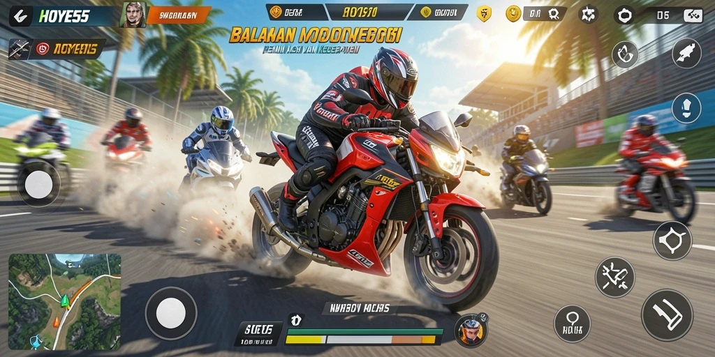 Gameplay mendebarkan di trek balapan motor.