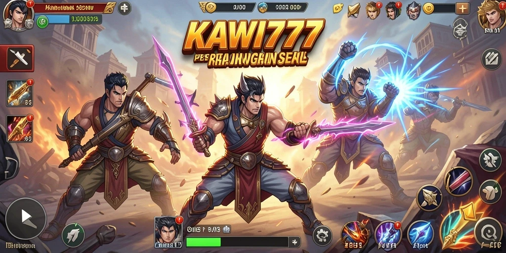 Screenshot KAWI777 yang menampilkan aksi pertarungan karakter yang epik.