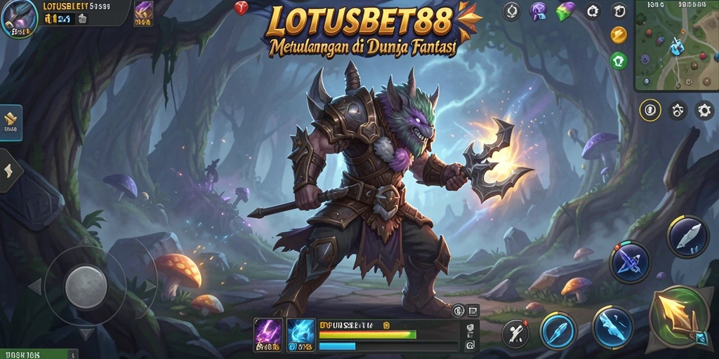 Tampilan gameplay LOTUSBET88 dengan karakter menjelajah dunia petualangan.