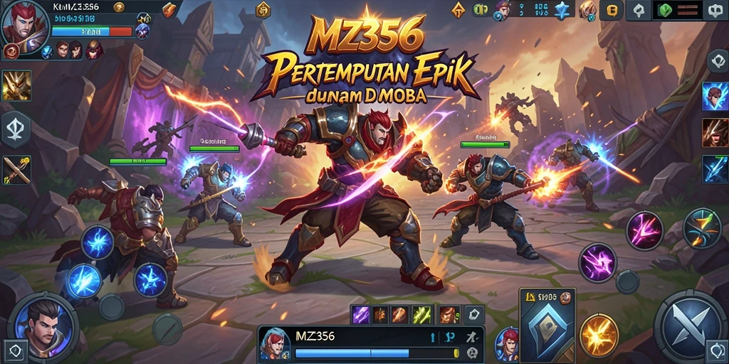 Screenshot MZ356 menampilkan aksi pertempuran intens di arena MOBA.