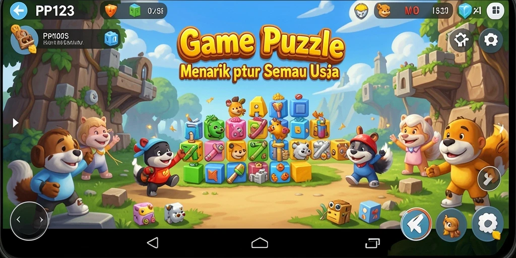 Screenshot gameplay PP123 yang menampilkan berbagai tantangan teka-teki.